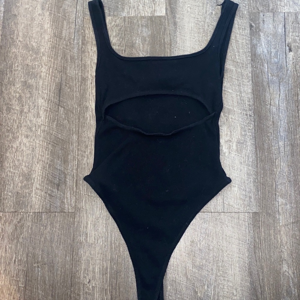 Black bodysuit with open front